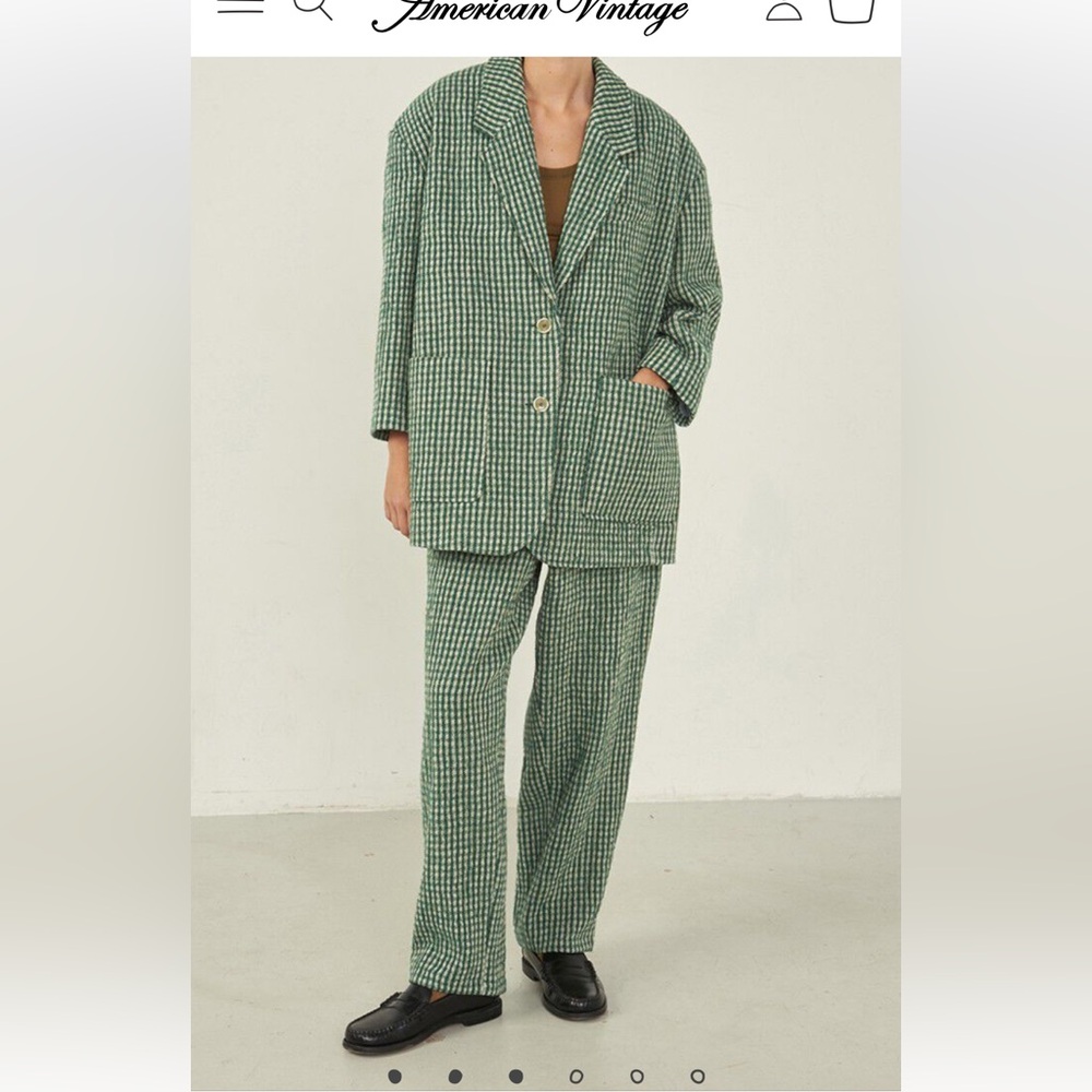 American Vintage Green Gingham Wide-Leg Pants - Picture 4 of 9